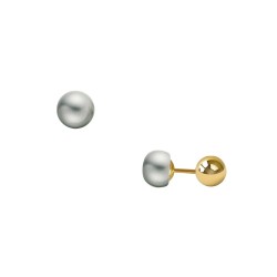 Σκουλαρίκια Κ14 χρυσά διπλής όψης με γκρι μαργαριτάρια - S124082G