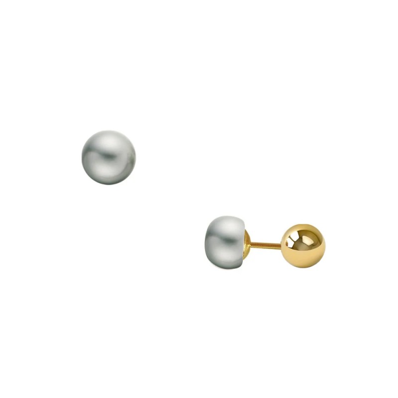 Σκουλαρίκια Κ14 χρυσά διπλής όψης με γκρι μαργαριτάρια - S124082G