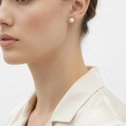 Σκουλαρίκια Κ14 χρυσά διπλής όψης με λευκά μαργαριτάρια - S124082