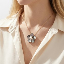 Κολιέ Κ18 χρυσό με λευκό μαργαριτάρι και διαμάντια - G124092A