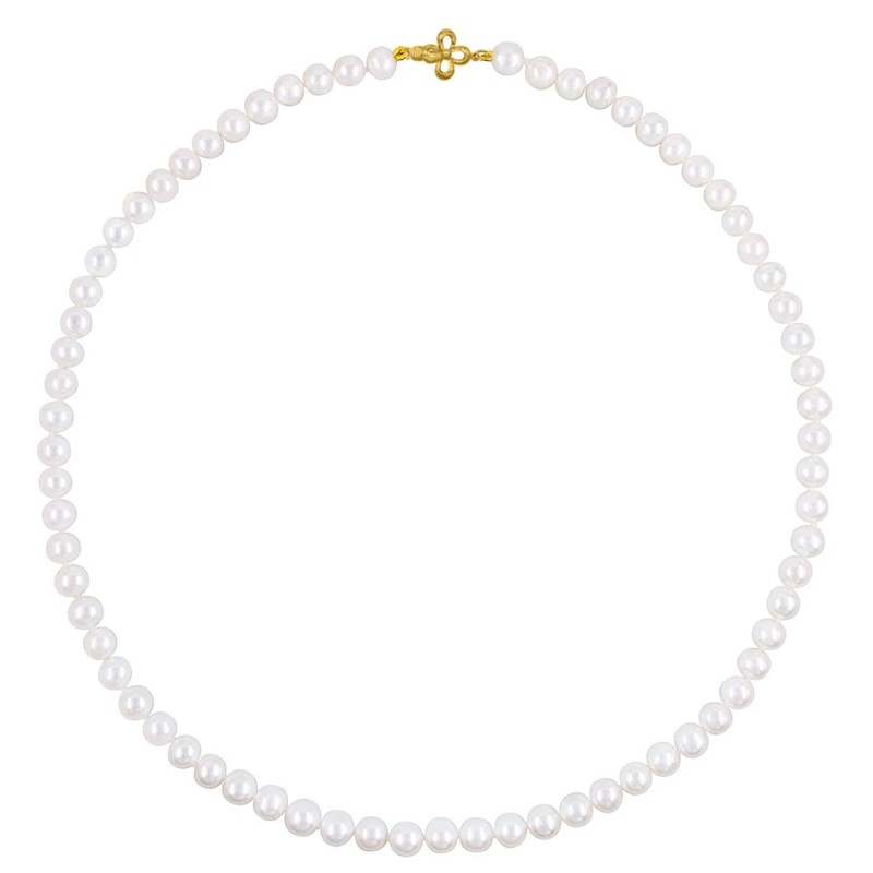 Κολιέ με Κ14 χρυσό κούμπωμα και λευκά μαργαριτάρια - F124917