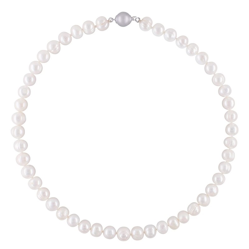 Κολιέ με 925 ασημένιο κούμπωμα και λευκά μαργαριτάρια - F124929LS