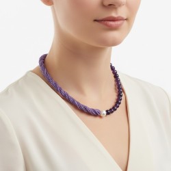 Κολιέ με Κ14 χρυσά στοιχεία, αμέθυστο και μαργαριτάρια - F125091