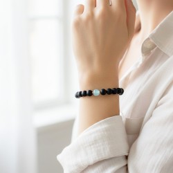 Βραχιόλι με Κ14 χρυσό κούμπωμα, Black Agate και Aqua - F125300AQ