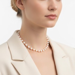 Κολιέ με Κ14 χρυσό κούμπωμα, μαργαριτάρια και salomite orange - F125553