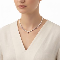 Κολιέ με Κ14 χρυσό κούμπωμα, λευκά μαργαριτάρια και μενταγιόν με αμέθυστο - F125634A