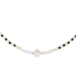 Κολιέ με Κ14 χρυσό κούμπωμα, μαργαριτάρια και spinel  - V125635