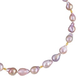 Κολιέ με Κ18 χρυσά στοιχεία και σομόν μαργαριτάρια Baroque - F125740