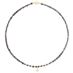 Κολιέ με Κ14 χρυσό κούμπωμα, μαύρα μαργαριτάρια και μενταγιόν αστέρι Κ14 χρυσό - F125876B