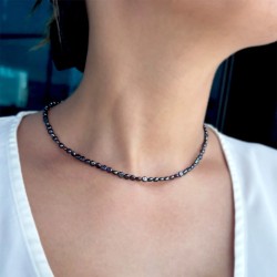 Κολιέ με Κ18 χρυσό κούμπωμα και extention με μαύρα μαργαριτάρια - F125879