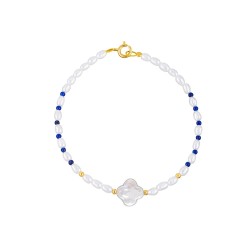 Βραχιόλι με Κ14 χρυσά στοιχεία, μαργαριτάρια και λάπις λάζουλι - V125925