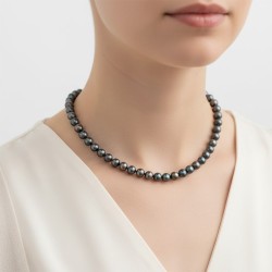 Κολιέ με Κ14 χρυσό κούμπωμα και μαύρα μαργαριτάια - F126027