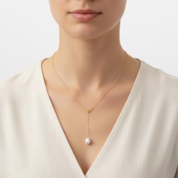 Κολιέ αλυσίδα 925 επιχρυσωμένη με λευκό μαργαριτάρι - S126303