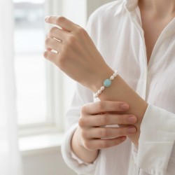 Βραχιόλι με Κ14 στοιχεία, μαργαριτάρια και aqua - B126332