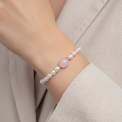 Βραχιόλι με Κ14 στοιχεία, μαργαριτάρια και rose quartz - B126332R