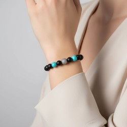 Βραχιόλι με ημιπολύτιμο λίθο black agate, τιρκουάζ και σφαίρα με ζιργκόν - B126340