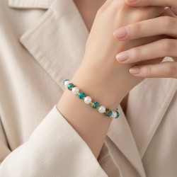 Βραχιόλι με Κ14 χρυσά στοιχεία, μαργαριτάρια και Spiny Oyster- F126428 Βραχιόλι με Κ14 χρυσά στοιχεία, μαργαριτάρια και Spiny Oyster- F126428