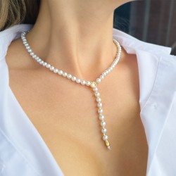 Κολιέ με Κ14 χρυσό κούμπωμα και λευκά μαργαριτάρια - F126579