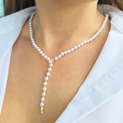 Κολιέ με Κ14 χρυσό κούμπωμα και λευκά μαργαριτάρια - F126579