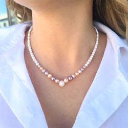 Κολιέ με Κ14 χρυσό κούμπωμα και πολύχρωμα μαργαριτάρια - F126583