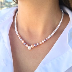 Κολιέ με Κ14 χρυσό κούμπωμα και πολύχρωμα μαργαριτάρια - F126583