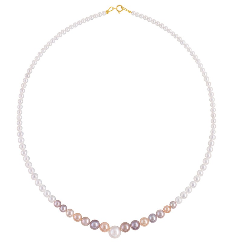 Κολιέ με Κ14 χρυσό κούμπωμα και πολύχρωμα μαργαριτάρια - F126583