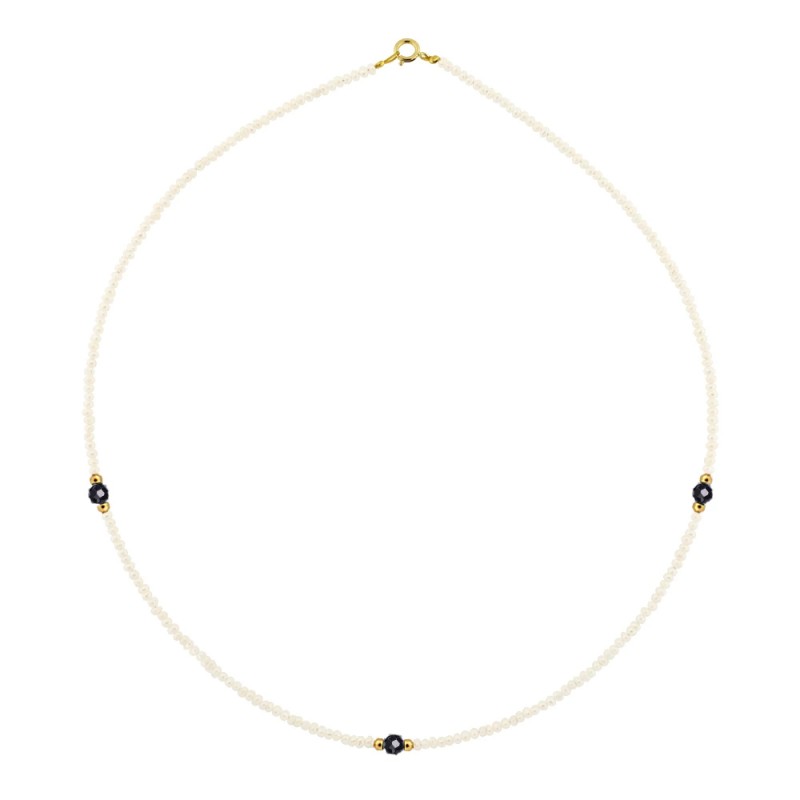 Κολιέ με Κ14 χρυσά στοιχεία, λευκά μαργαριτάρια και spinel - F126745