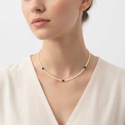 Κολιέ με Κ14 χρυσά στοιχεία, λευκά μαργαριτάρια και spinel - F126745