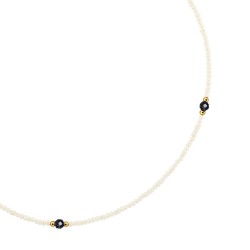 Κολιέ με Κ14 χρυσά στοιχεία, λευκά μαργαριτάρια και spinel - F126745