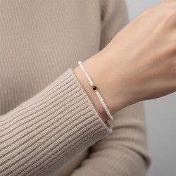 Βραχιόλι με Κ14 χρυσό κούμπωμα, λευκά μαργαριτάρια και spinel - Β126745