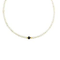 Βραχιόλι με Κ14 χρυσό κούμπωμα, λευκά μαργαριτάρια και spinel - Β126745