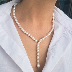 Κολιέ με Κ14 χρυσό κούμπωμα και λευκά μαργαριτάρια - F126756