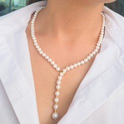 Κολιέ με Κ14 χρυσό κούμπωμα και λευκά μαργαριτάρια - F126756