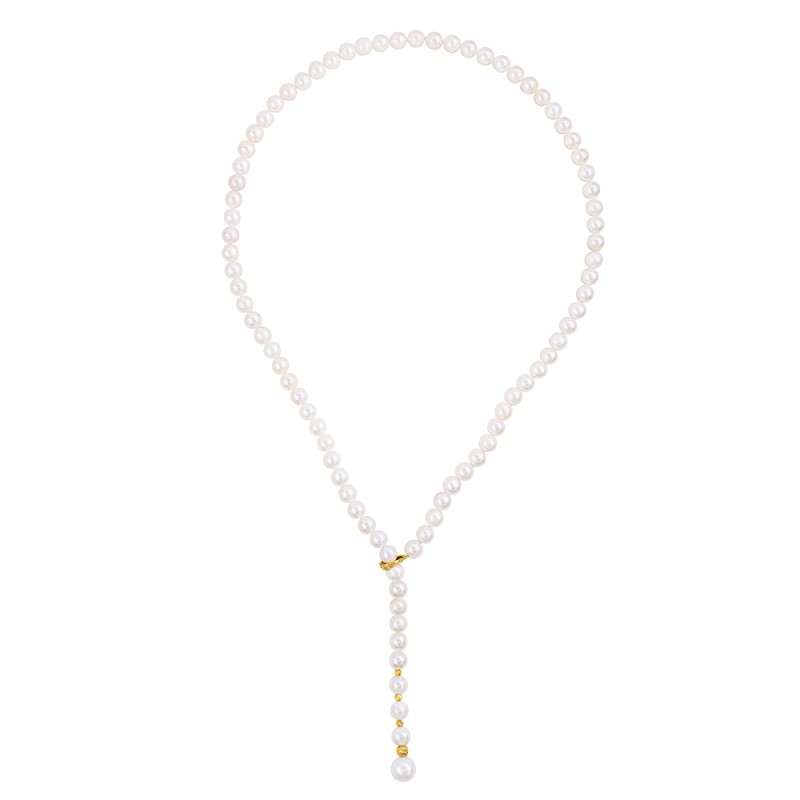 Κολιέ με Κ14 χρυσό κούμπωμα και λευκά μαργαριτάρια - F126756