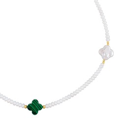 Κολιέ με Κ14 χρυσά στοιχεία, λευκά μαργαριτάρια και σταυρούς - F126757