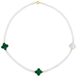 Κολιέ με Κ14 χρυσά στοιχεία, λευκά μαργαριτάρια και σταυρούς - F126757