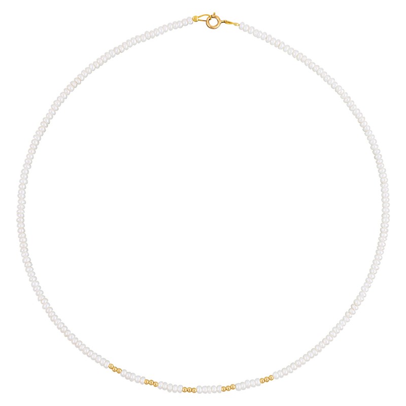 Κολιέ με Κ14 χρυσά στοιχεία και λευκά μαργαριτάρια - F126758