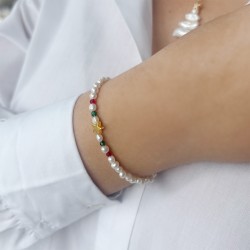 Βραχιόλι- γούρι με λευκά μαργαριτάρια ασημένιο 925 επιχρυσωμένο αστέρι και ζιργκόν - B126768 Βραχιόλι- γούρι με λευκά μαργαριτάρια ασημένιο 925 επιχρυσωμένο αστέρι και ζιργκόν - B126768