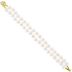 Βραχιόλι με Κ14 χρυσό κούμπωμα καρδιά και λευκά μαργαριτάρια - B126775