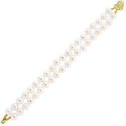 Βραχιόλι με Κ14 χρυσό κούμπωμα καρδιά και λευκά μαργαριτάρια - B126775