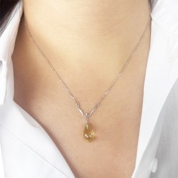 Κολιέ με Κ18 λευκόχρυση αλυσίδα, διαμάντι και lemon quartz - F312904