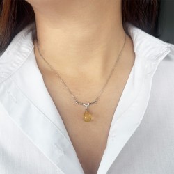 Κολιέ με Κ18 λευκόχρυση αλυσίδα, διαμάντι και lemon quartz - F312904LQ