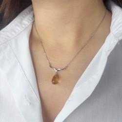 Κολιέ με Κ18 λευκόχρυση αλυσίδα, διαμάντι και lemon quartz - F312904LQ