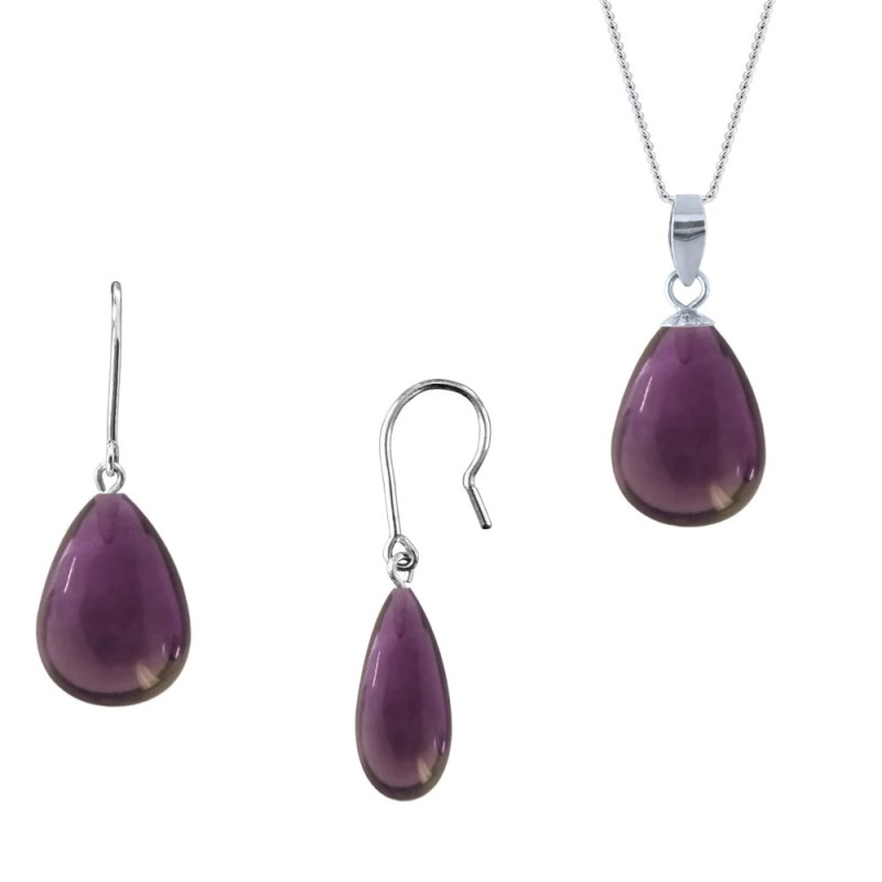 Σετ 925 ασημένιο σκουλαρίκια μενταγιόν με Amethys - L990120