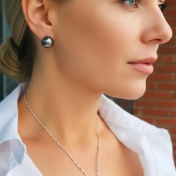 Κολιέ με Κ18 λευκόχρυσα στοιχεία και μαύρα μαργαριτάρια South Sea - F126565