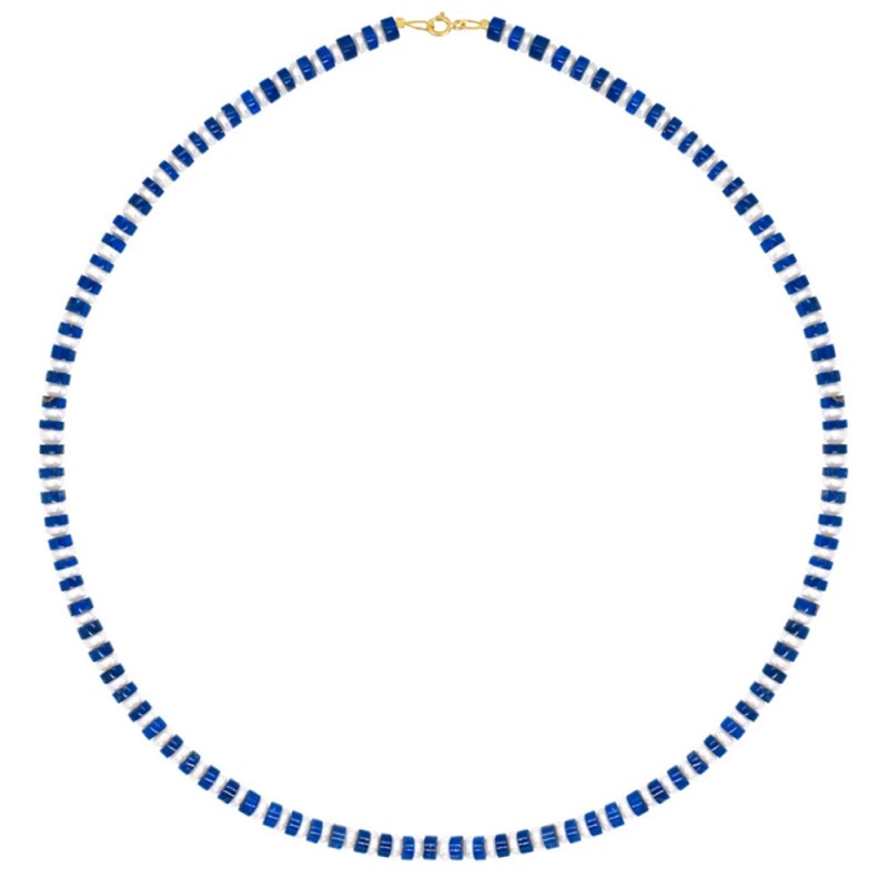 Κολιέ με Κ14 χρυσό κούμπωμα, λάπις λάζουλι και μαργαριτάρια  - F124154