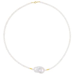 Κολιέ με Κ14 χρυσά στοιχεία, λευκά μαργαριτάρια και Baroque - F125060