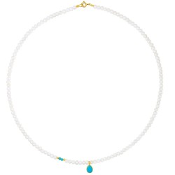 Κολιέ με 925 επιχρυσωμένα στοιχεία, μενταγιόν τιρκουάζ και λευκά μαργαριτάρια - S126406T
