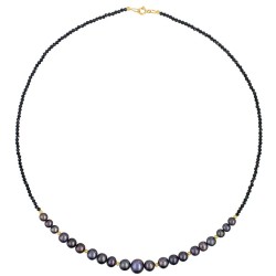 Κολιέ με Κ14 χρυσά στοιχεία, spinel και μαύρα μαργαριτάρια - F126494
