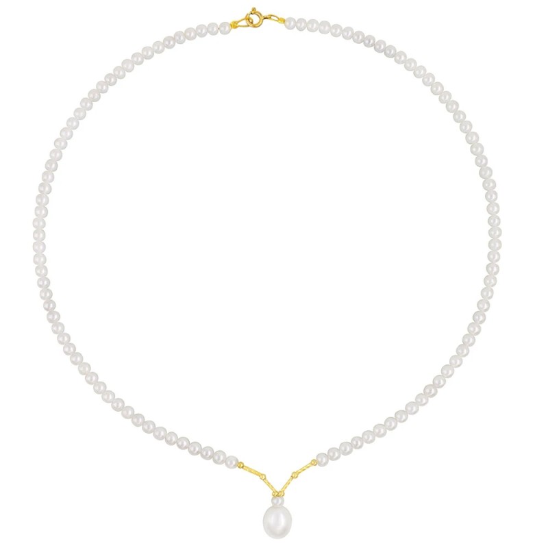 Κολιέ με Κ18 χρυσά στοιχεία και λευκά μαργαριτάρια - F126610